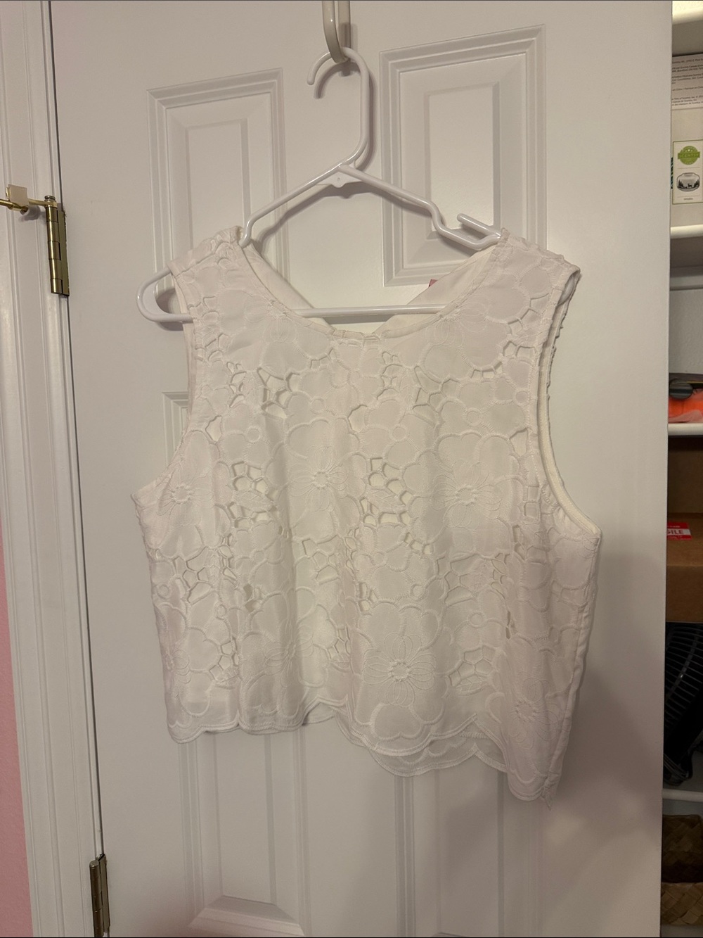 Never worn White Floral Lace Sleeveless Crop Top